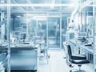 Interior view of cleanroom laboratory with equipment and furnitu