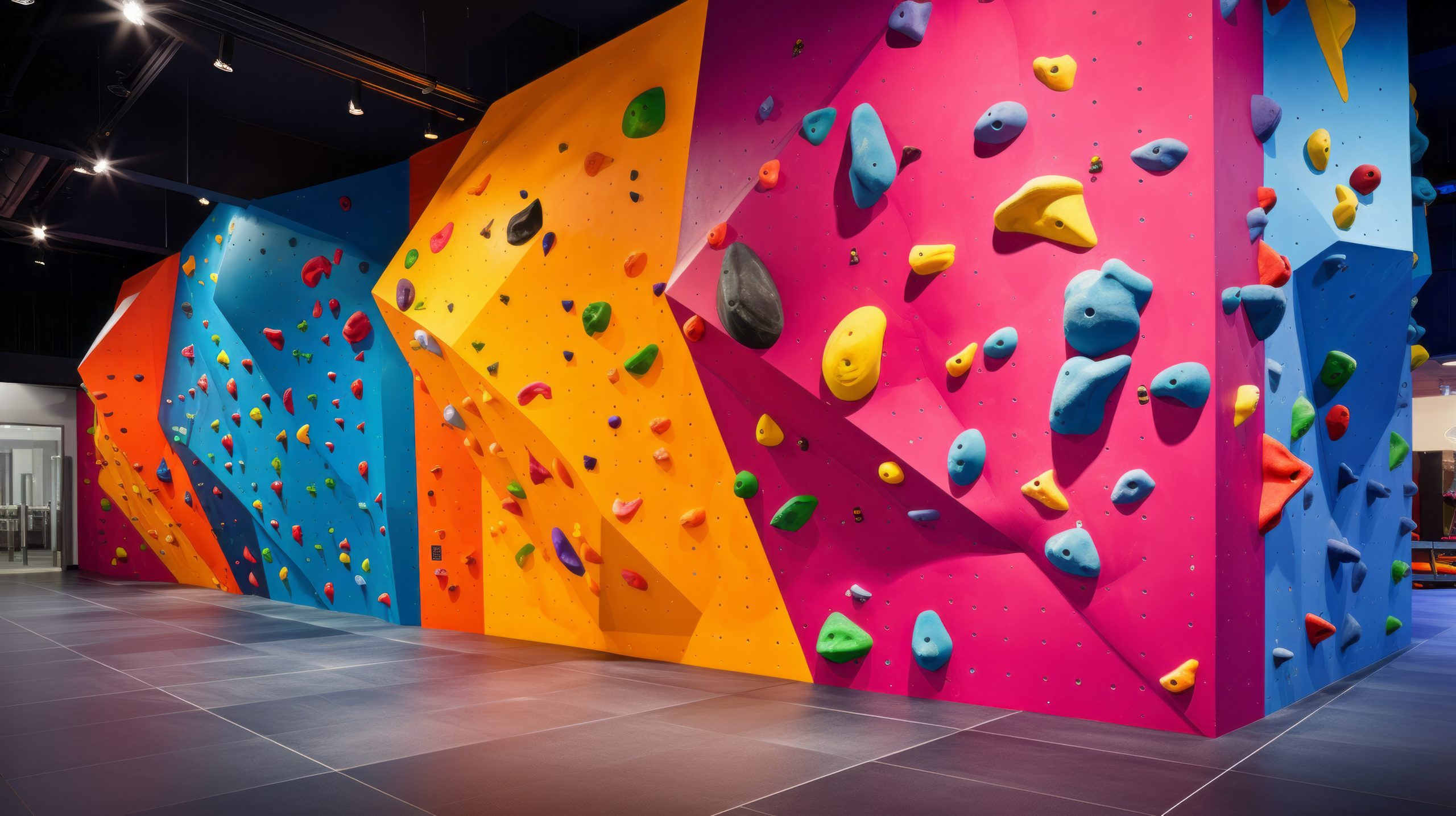 Indoor artificial rock climbing walls with coloured holds , no p