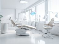 Dentist office white interior with medical equipment