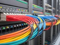 A shot capturing the installation of modular network switches wi