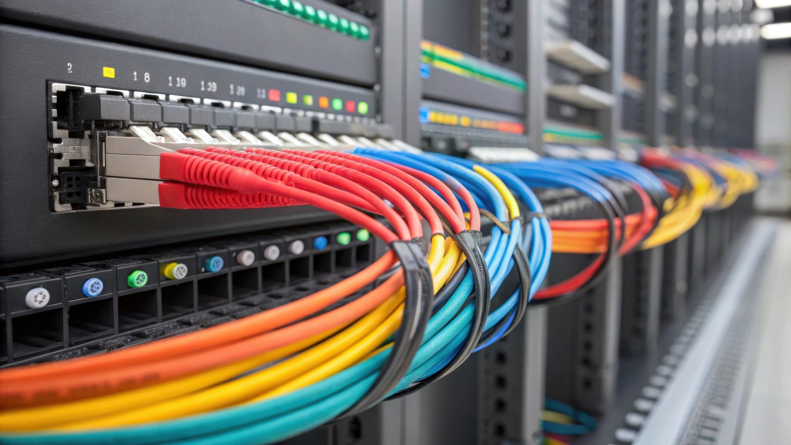 A shot capturing the installation of modular network switches wi