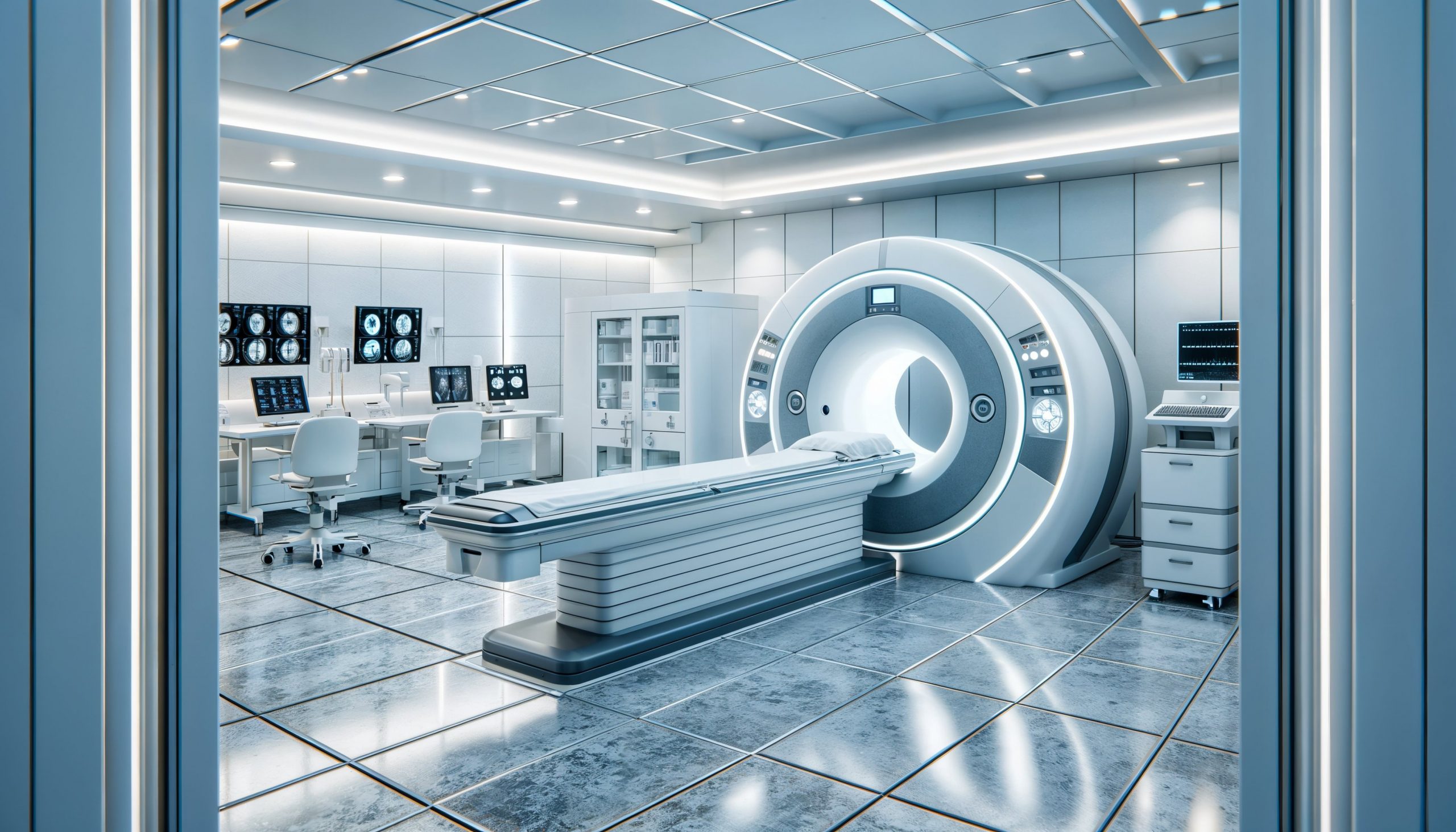 Hospital lab’s advanced MRI/CT scan machine – wide banner, medic