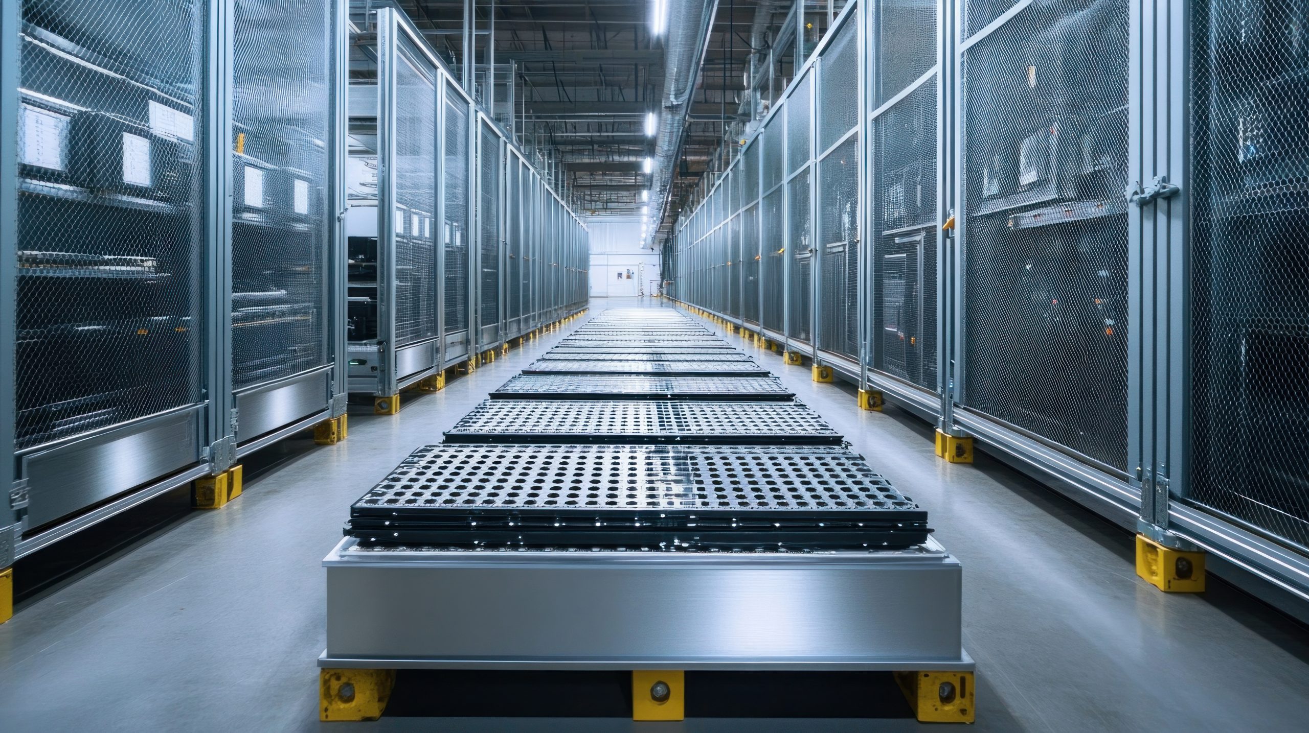 Modern Data Center Server Room with Metal Cages and Raised Floor