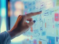 Conceptual closeup of a smart whiteboard with interactive touch