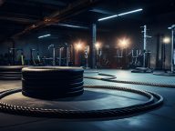 Functional training zone in gym with ropes and tires