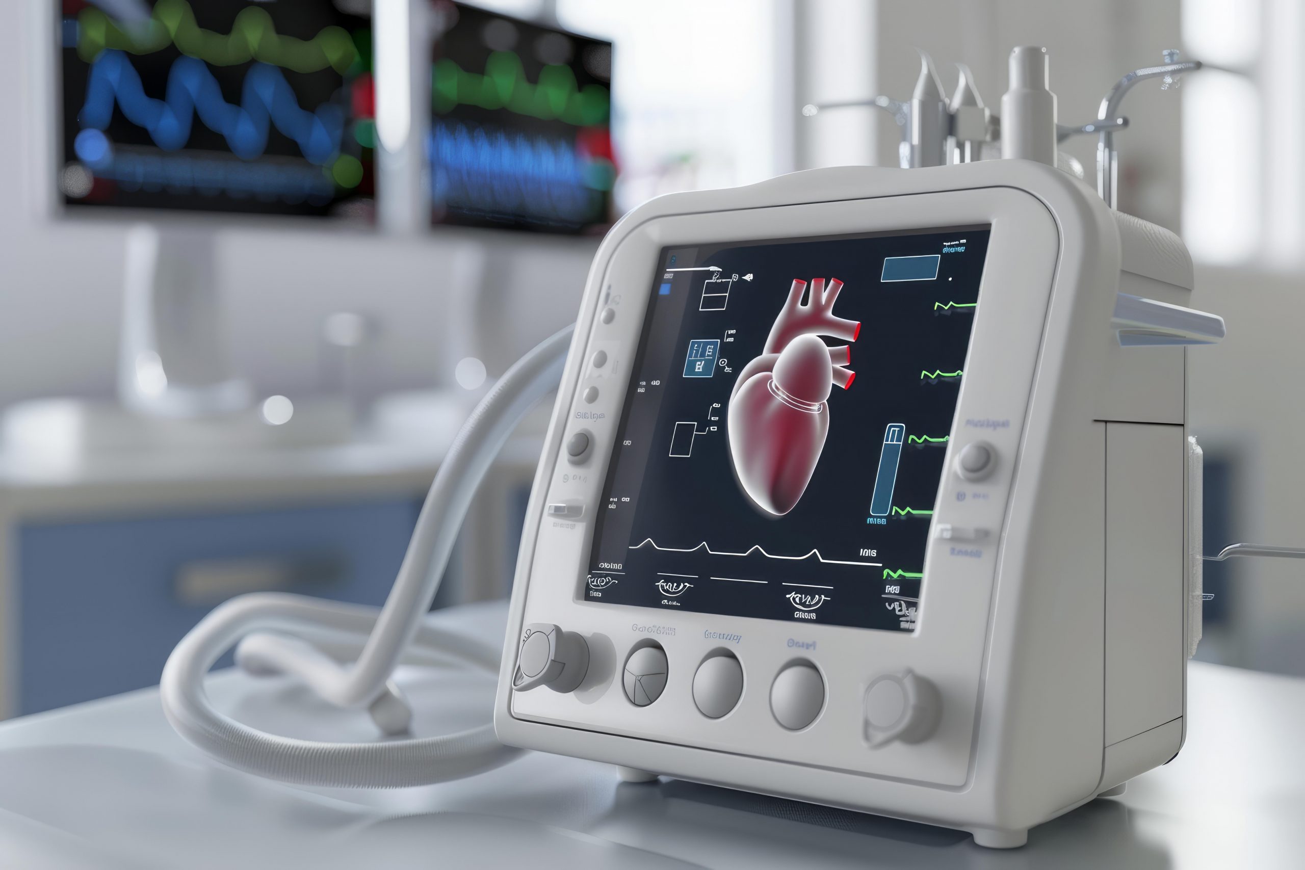 Medical ventilator showing beating heart in operating room